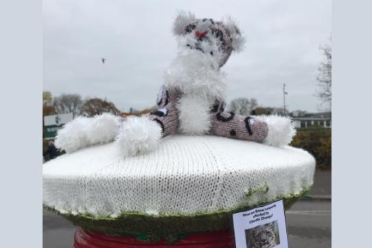 There are tags attached to the postbox toppers with more information about the animal and the fundraising