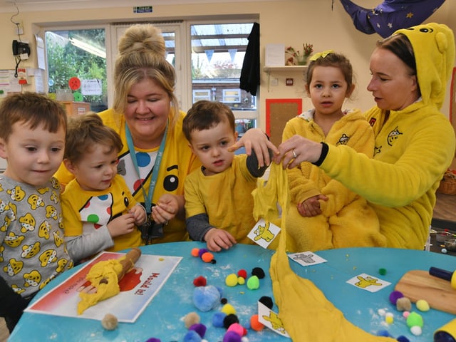 Children in Need 2021. Youngsters and staff at the Bright Stars day nursery, Park Road. EMN-211119-144418009