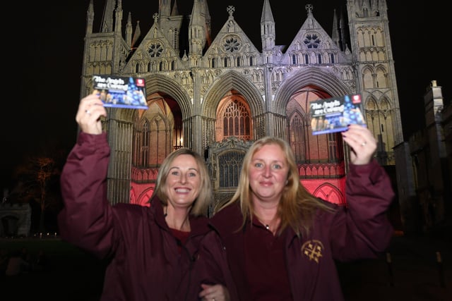 Christmas lights switch on in the City Centre. Cathedral staff advertising their ANGELS EVENT EMN-211120-003948009