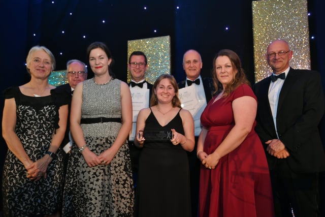Peterborough Telegraph Business Excellence Awards 2021.  Sustainable Business of the Year winners  Roythornes with runners up Fencor Pachaging and  Inspire Edfucation , Mark Edwards and Ann Daniels EMN-211120-003926009
