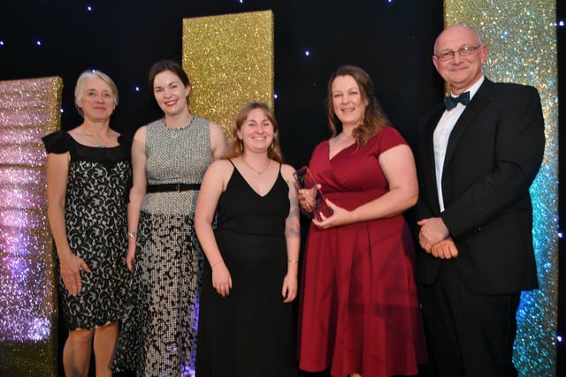 Peterborough Telegraph Business Excellence Awards 2021.  Sustainable Business of the Year winners  Roythornes with Mark Edwards and Ann Daniels EMN-211120-003915009