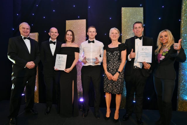 Peterborough Telegraph Business Excellence Awards 2021.  Best new business startup winner Virtue Property with runners up Parent's Guide to GCSE and Up the Garden Bath,  sponsor with Ken Craig and Ann Daniels. EMN-211120-003757009