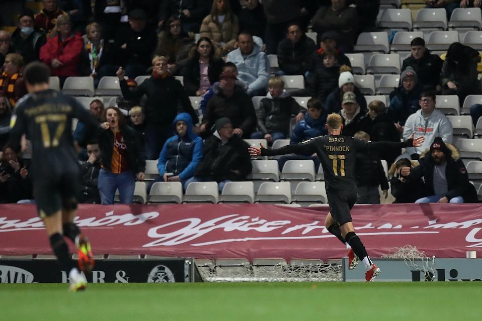 Mitch Pinnock enjoys the moment after scoring his second goal for the Cobblers. Pictures: Pete Norton.