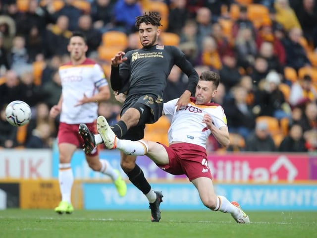 He was causing problems for Bradford's defence, so nearly latching onto a through ball before O'Connor's last-ditch tackle. Had to make way before half-time after taking Songo'o's elbow to his mouth. Cobblers will hope to get him patched up in time for Tuesday... 7