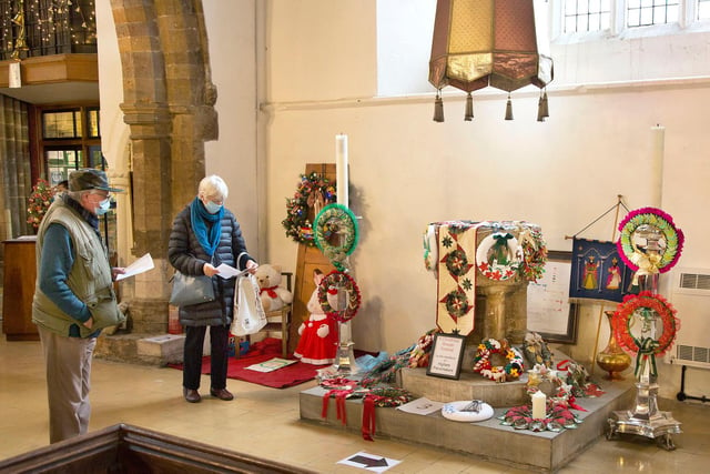 Christmas wreaths display in St Mary's Church