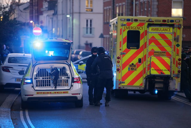Armed police, police dogs and ambulances called to an incident in Shelley Road, Worthing. Photo: Eddie Mitchell