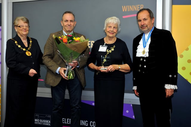 Lifetime Achievement Award winner  John Foster. Steve (son) and Jill (wife) accept the award on his behalf. Picture: Mid Sussex District Council.