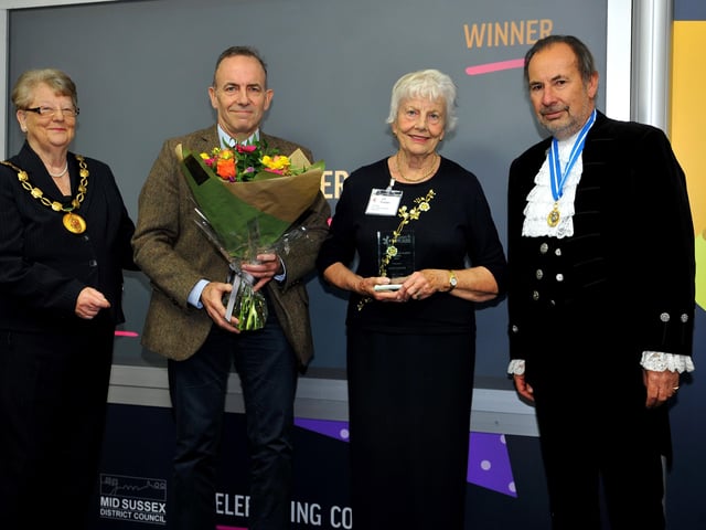 Lifetime Achievement Award winner John Foster. Steve (son) and Jill (wife) accept the award on his behalf. Picture: Mid Sussex District Council.