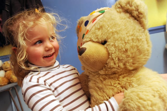 Sasha Pottit with Pudsey at Worthing Leisure Centre for Children in Need 2011. Picture: Stephen Goodger W47603H11