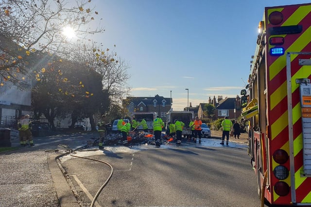 The fire was extinguished by crews from West Sussex Fire and Rescue Service and teams from the council helped clear the road