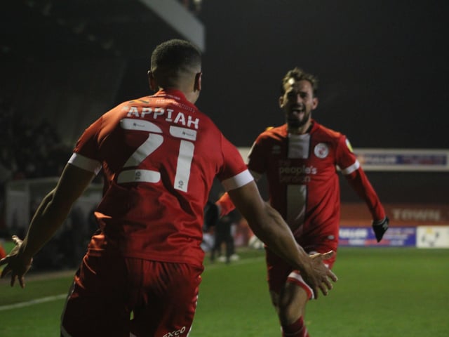 Jack Powell set up Kwesi Appiah's goal. Crawley Town v Newport County - picture by Cory Pickford SUS-211124-095651004