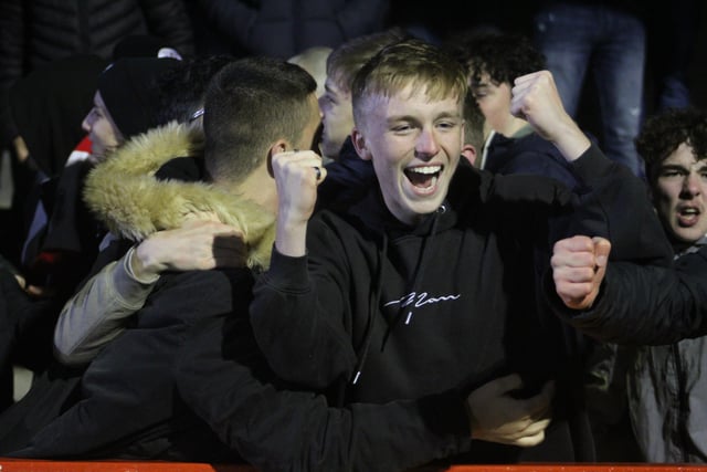 Crawley Town fans celebrate. Crawley Town v Newport County - picture by Cory Pickford SUS-211124-095815004
