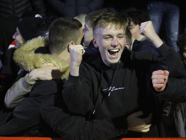 Crawley Town fans celebrate. Crawley Town v Newport County - picture by Cory Pickford SUS-211124-095815004