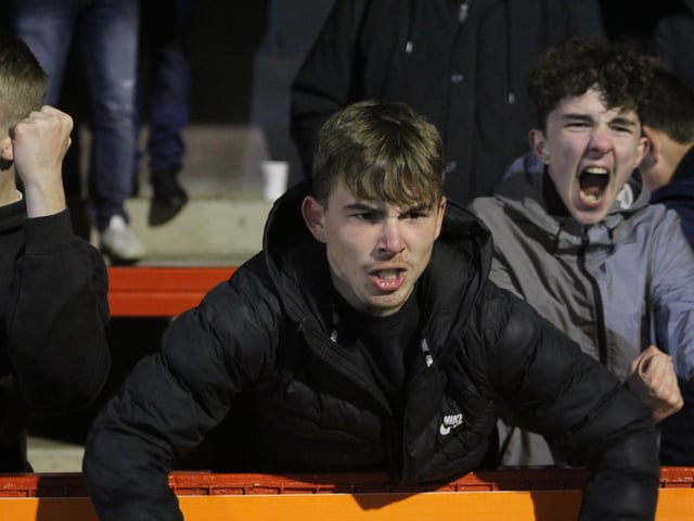 Crawley Town fans celebrate. Crawley Town v Newport County - picture by Cory Pickford SUS-211124-095827004