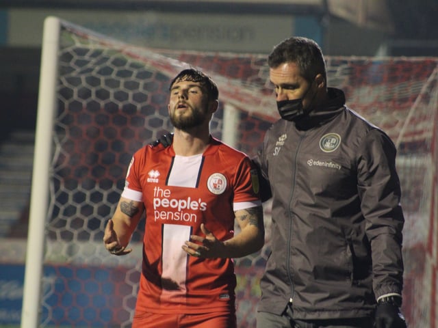 Will Ferry came off injured. Crawley Town v Newport County - picture by Cory Pickford SUS-211124-095839004