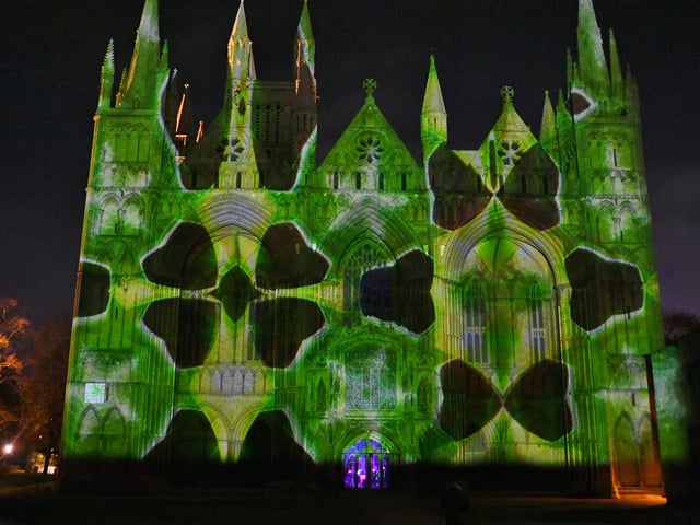 The Angels Are Coming light show at Peterborough Cathedral. EMN-211124-202406009