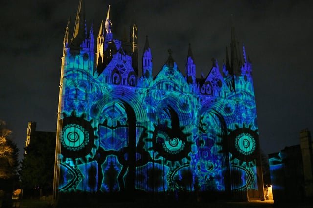 The Angels Are Coming light show at Peterborough Cathedral. EMN-211124-202406009