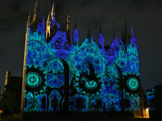 The Angels Are Coming light show at Peterborough Cathedral. EMN-211124-202406009