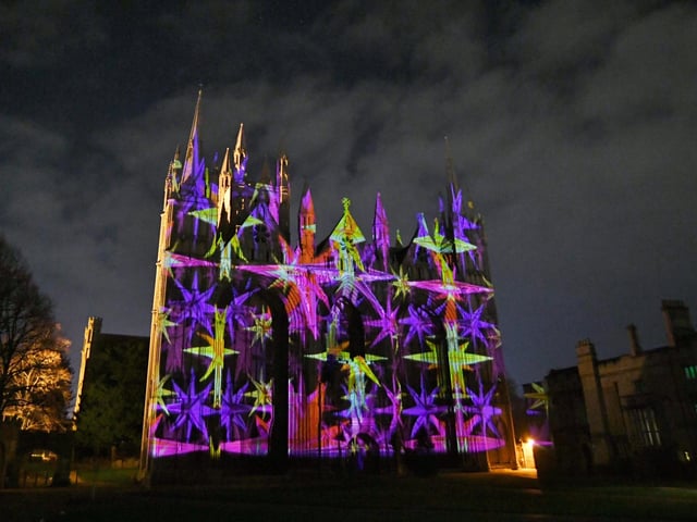 The Angels Are Coming light show at Peterborough Cathedral. EMN-211124-202406009