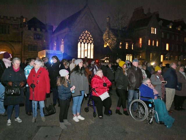 The Angels Are Coming light show at Peterborough Cathedral. EMN-211124-202406009