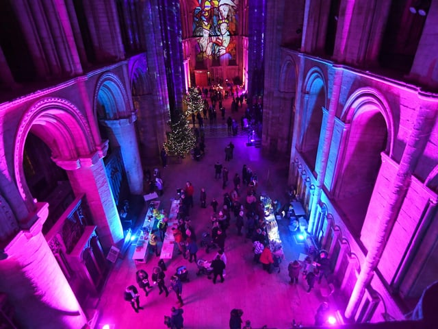 The Angels Are Coming light show at Peterborough Cathedral. EMN-211124-202406009