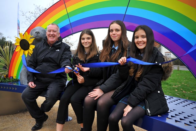 The new sculptural bench is unveiled at Angmering Community Centre. Picture: Steve Robards SR2111243