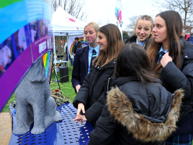 The new sculptural bench is unveiled at Angmering Community Centre. Picture: Steve Robards SR2111243