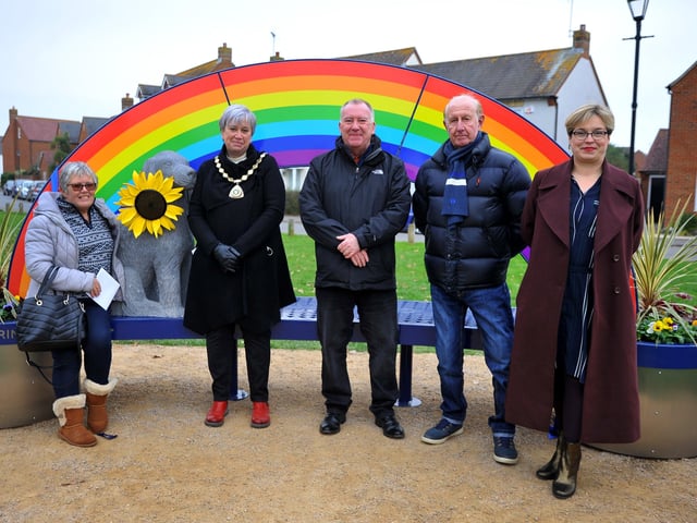 The new sculptural bench is unveiled at Angmering Community Centre. Picture: Steve Robards SR2111243