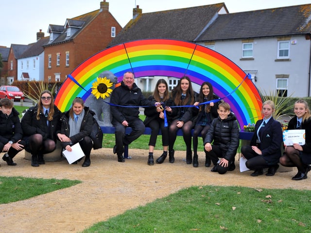 The new sculptural bench is unveiled at Angmering Community Centre. Picture: Steve Robards SR2111243