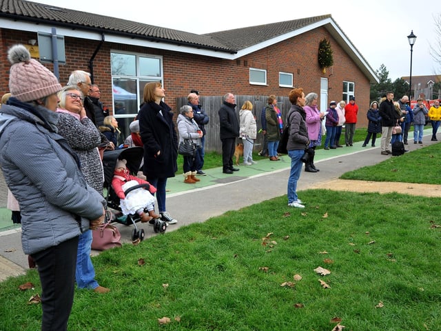 The new sculptural bench is unveiled at Angmering Community Centre. Picture: Steve Robards SR2111243