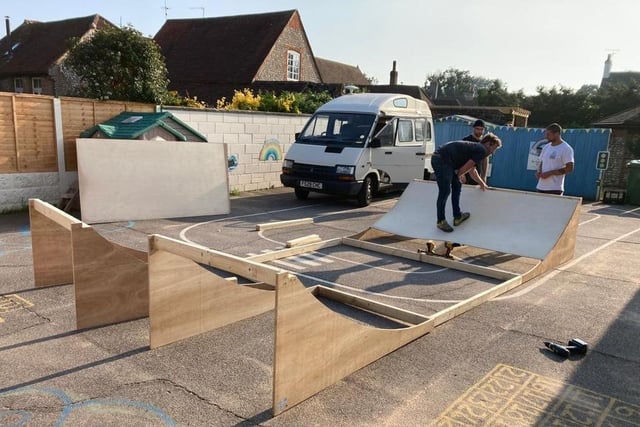 Members from South Coast Skate Club hard at work building a skate ramp for their new youth club