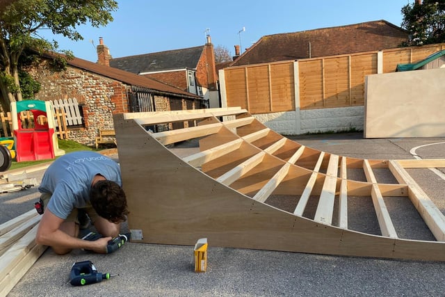 Members from South Coast Skate Club hard at work building a skate ramp for their new youth club