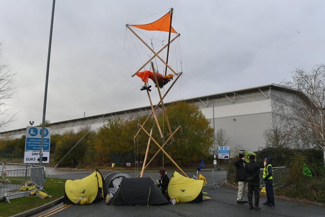 Extinction Rebellion activists outside the Amazon Fulfiment centre in Peterborough on Black Friday.