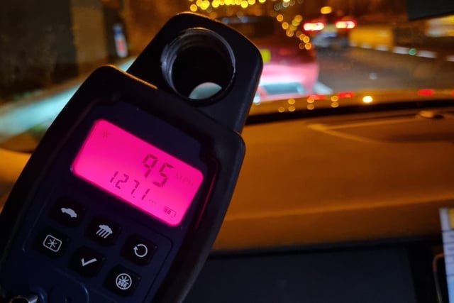 Officers stopped this driver speeding on the A1M: They said on Twitter: "The driver of this Jaguar was clocked at 95mph after having just joined the motorway. Driver stopped and reported for the offence. Please slow down."