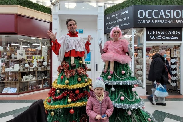 The Christmas Tree stilt walkers entertained visitors to Skegness Market.