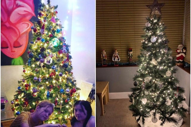 Pictures sent by Lisa Windsor, left, and Emma Mesquitta. Lisa says her tree has been up for two weeks.
