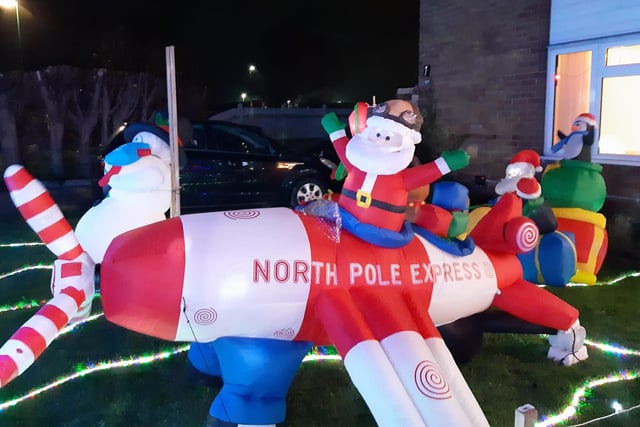 Daryl Baker's Christmas lights on Paterson Wilson Road is full of Christmas inflatables