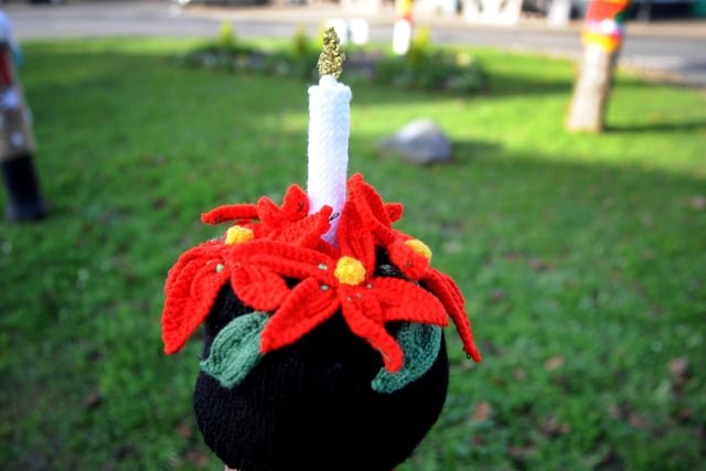 Knitted Christmas decorations made by Angmering Yarnbombers for the village. Picture: Steve Robards SR2112013
