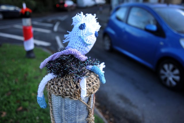 Knitted Christmas decorations made by Angmering Yarnbombers for the village. Picture: Steve Robards SR2112013