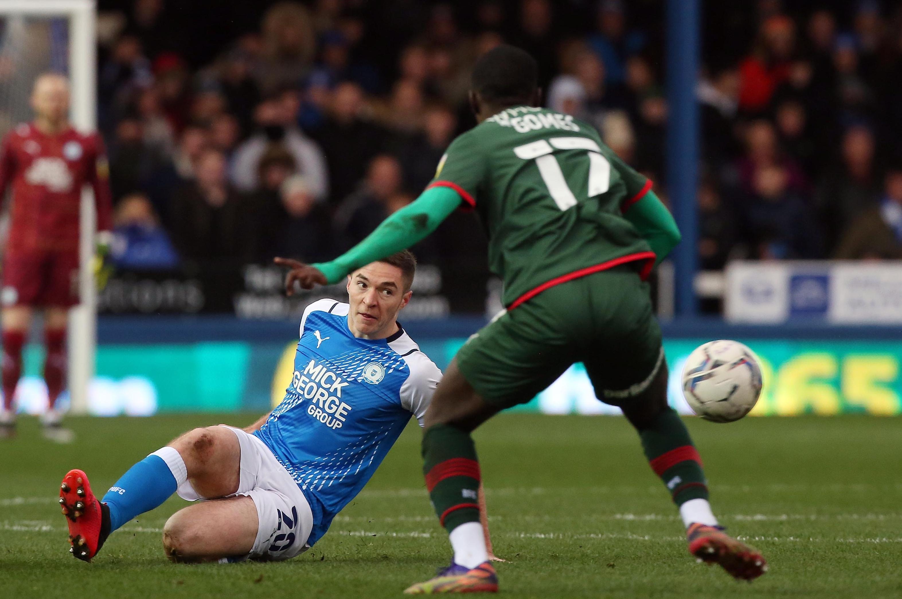 Conor Coventry of Peterborough United wins the ball against Barnsley last weekend. Photo: Joe Dent/theposh.com.