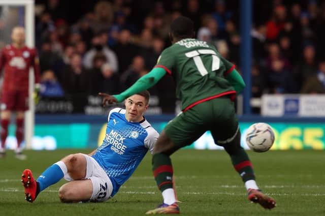 Conor Coventry of Peterborough United wins the ball against Barnsley last weekend. Photo: Joe Dent/theposh.com.