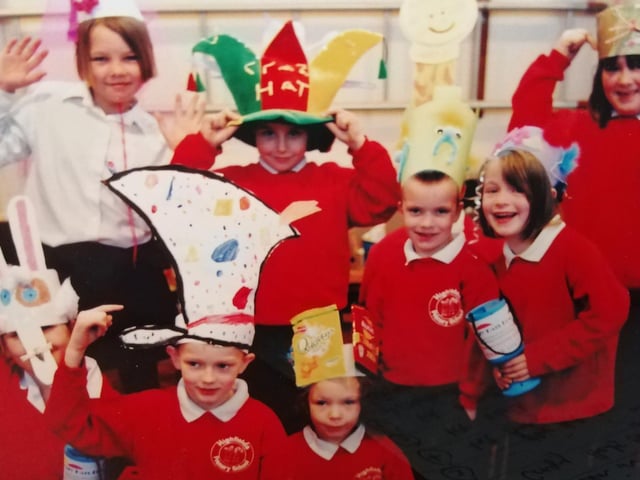 Children from Highfields Primary School - Glennis' school - on the first Crazy Hats Day