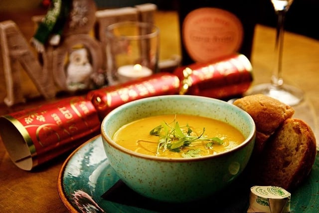 Spiced Carrot & Coriander Soup - part of The Hatton Arms' Christmas Fayre menu.