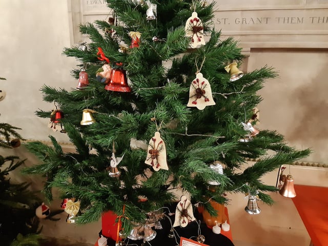 Beautiful bell decorations on the Findon Church Bell Ringers' tree
