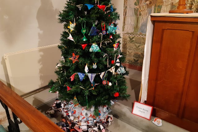 Handmade garlands and paper chains were used to decorate the Findon Messy Church tree