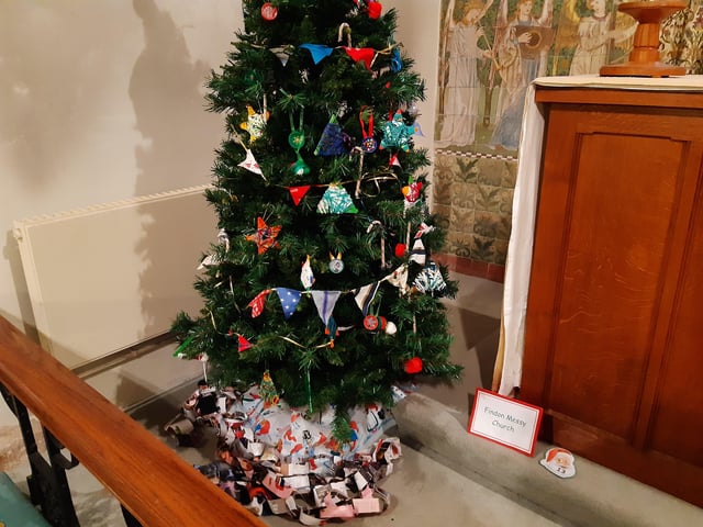 Handmade garlands and paper chains were used to decorate the Findon Messy Church tree