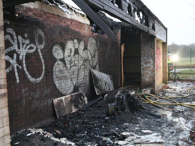 A motorcyle parked near the changing rooms was destroyed.