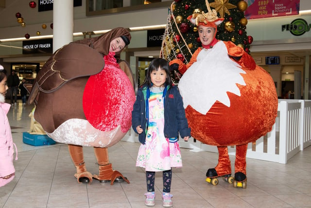 A cheeky roller skating Reindeer and a chirpy Christmas Robin entertained crowds of shoppers