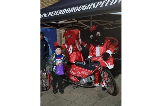 Harry (6) meets the Peterborough Panthers mascots.