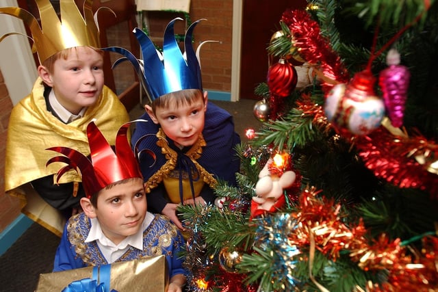 St Augustine's school, Palmerston Road - children's nativity play which was staged at the nearby church  - pictured are 
the three kings - Jonathan Sheldrake, William Eagle and [kneeling] Jordan Bielunski.